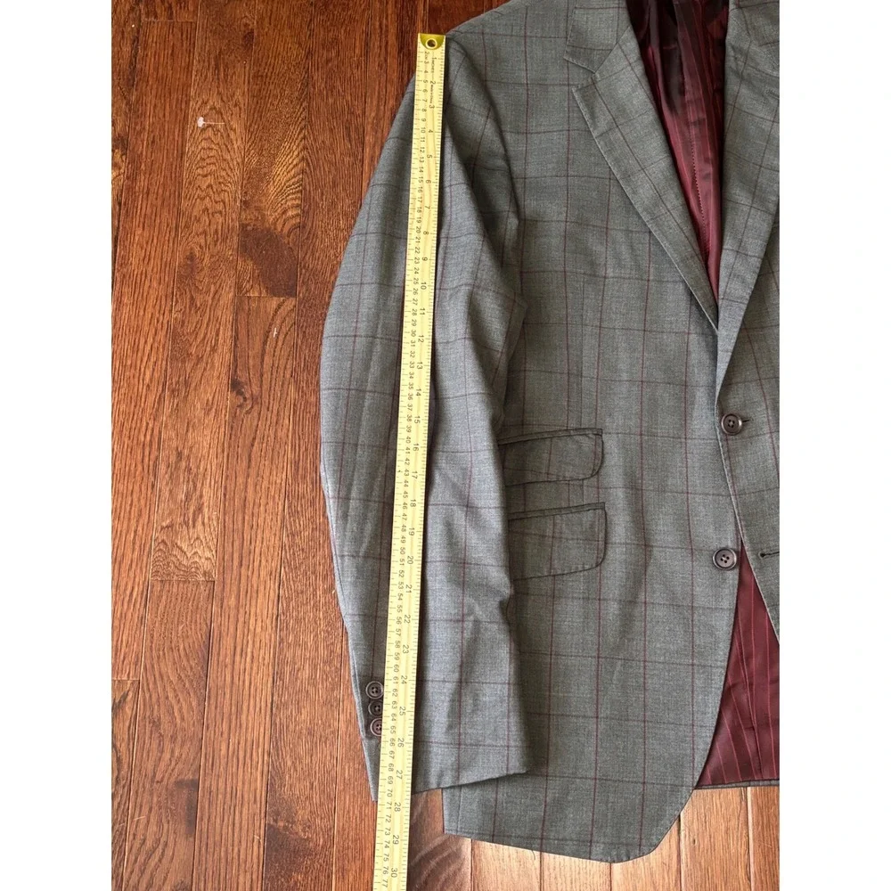 Coppley Grey Windowpane Suit Tollegno Super 120s Wool 42R W33x35 Made Canada